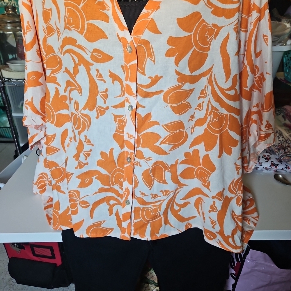 Christian Siriano Orange and White Blouse
